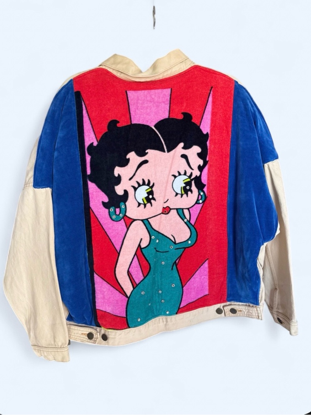 Betty Boop Graphic Colorblock Jacket - Blue, Red, Cream
